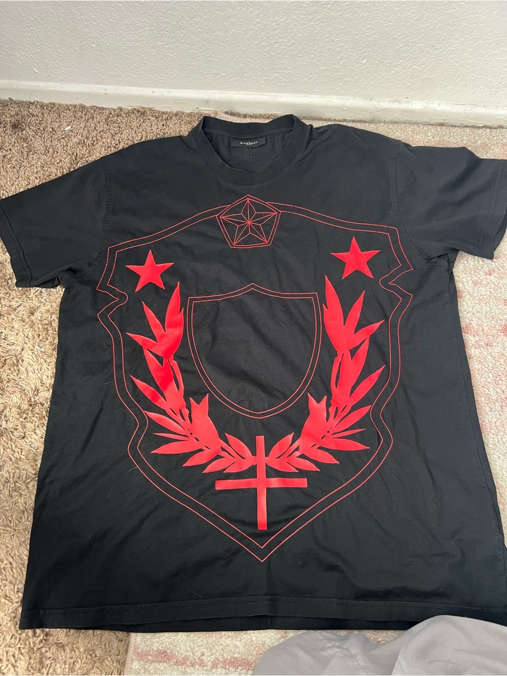 Givenchy Black Short-Sleeve Tee with Red Crest Print